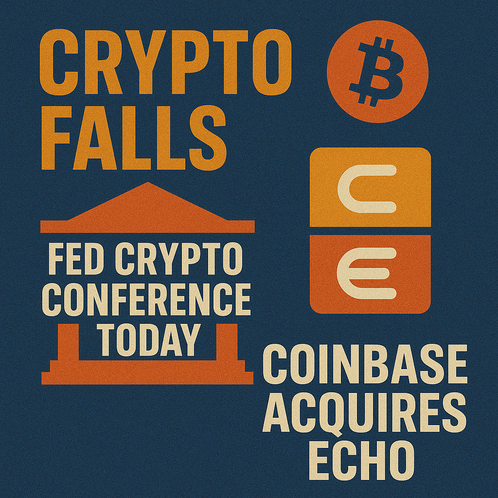CRYPTO FALLS, FED CRYPTO CONFERENCE TODAY, COINBASE ACQUIRES ECHO
